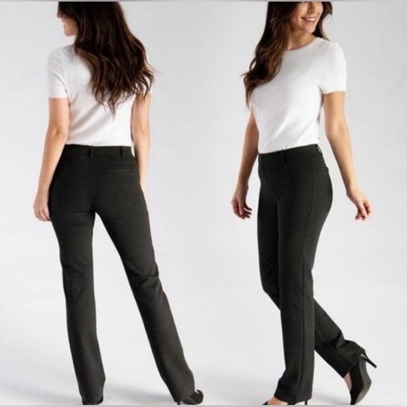 Betabrand Classic Straight Leg Dress Pants Charcoal Large Petite Office Workwear - Picture 1 of 11